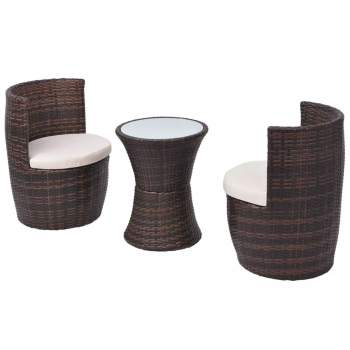  3-tlg. Bistro-Set mit Auflagen Poly Rattan Braun