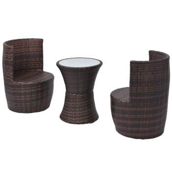  3-tlg. Bistro-Set mit Auflagen Poly Rattan Braun