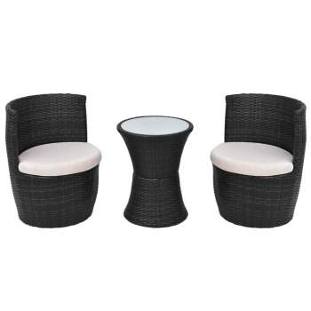  3-tlg. Bistro-Set mit Auflagen Poly Rattan Schwarz