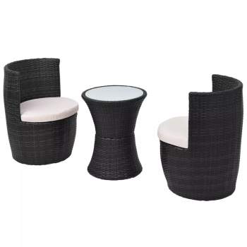  3-tlg. Bistro-Set mit Auflagen Poly Rattan Schwarz
