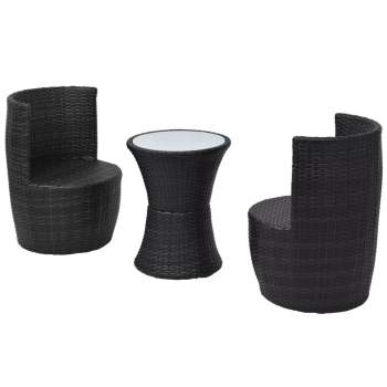  3-tlg. Bistro-Set mit Auflagen Poly Rattan Schwarz