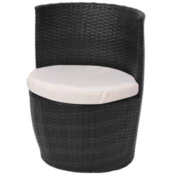  3-tlg. Bistro-Set mit Auflagen Poly Rattan Schwarz