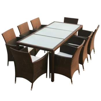 Preview:  9-tlg. Garten-Essgruppe mit Auflagen Poly Rattan Braun