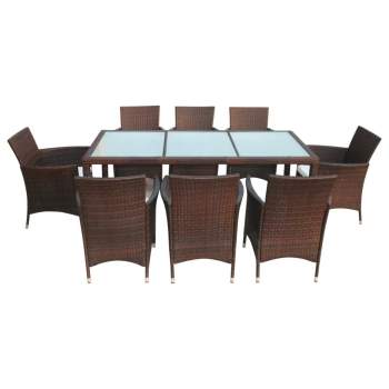 Preview:  9-tlg. Garten-Essgruppe mit Auflagen Poly Rattan Braun
