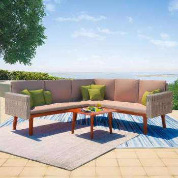  4-tlg. Garten-Lounge-Set mit Auflagen Poly Rattan Grau