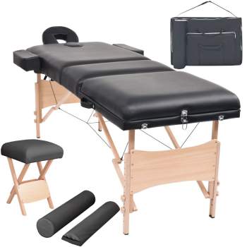  Massageliege 3-Zonen mit Hocker Klappbar 10 cm Sitz Schwarz
