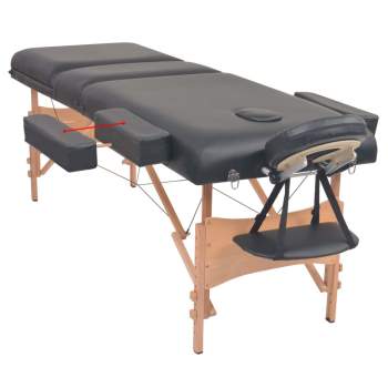  Massageliege 3-Zonen mit Hocker Klappbar 10 cm Sitz Schwarz