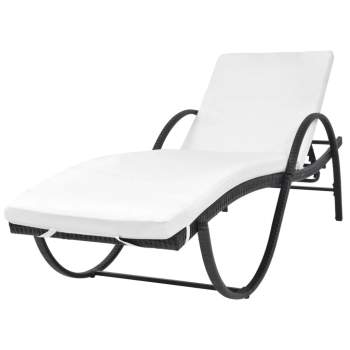  Sonnenliegen 2 Stk. mit Tisch Poly Rattan Schwarz