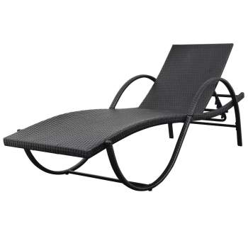  Sonnenliegen 2 Stk. mit Tisch Poly Rattan Schwarz