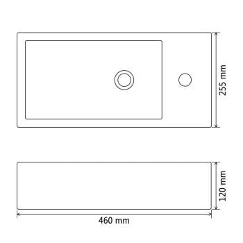  Waschbecken Rechteckig + Hahnloch Keramik Schwarz 46x25,5x12 cm