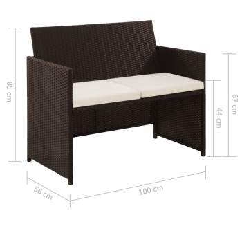  4-tlg. Garten-Lounge-Set mit Auflagen Poly Rattan Braun