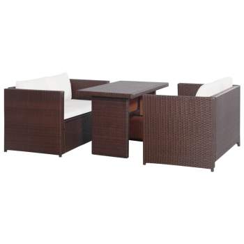  3-tlg. Bistro-Set mit Auflagen Poly Rattan Braun