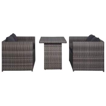  3-tlg. Bistro-Set mit Auflagen Poly Rattan Grau