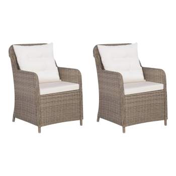  3-tlg. Bistro-Set mit Auflagen und Kissen Poly Rattan Braun