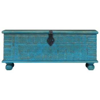  Aufbewahrungstruhe Massivholz Mango Blau 100x40x41 cm