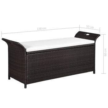  Truhenbank mit Polster 138 cm Poly Rattan Braun