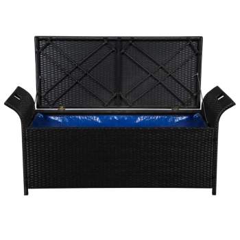  Truhenbank mit Polster 138 cm Poly Rattan Schwarz