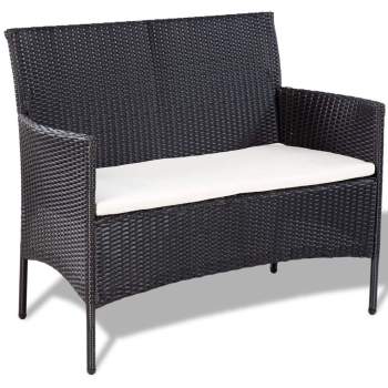  4-tlg. Garten-Lounge-Set mit Auflagen Poly Rattan Schwarz