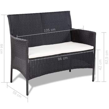  4-tlg. Garten-Lounge-Set mit Auflagen Poly Rattan Schwarz