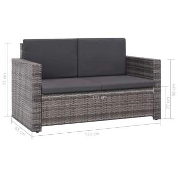  2-tlg. Garten-Lounge-Set mit Auflagen Poly Rattan Grau