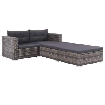  3-tlg. Garten-Lounge-Set mit Auflagen Poly Rattan Grau