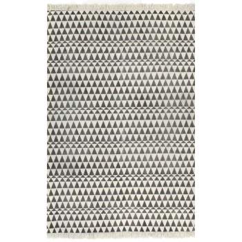  Kelim-Teppich Baumwolle 120x180 cm mit Muster Schwarz/Weiß