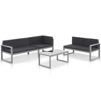  3-tlg. Garten-Lounge-Set mit Kissen Aluminium Schwarz