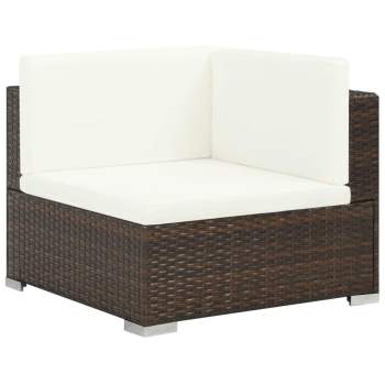  7-tlg. Garten-Lounge-Set mit Auflagen Poly Rattan Braun