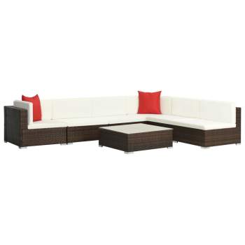  7-tlg. Garten-Lounge-Set mit Auflagen Poly Rattan Braun