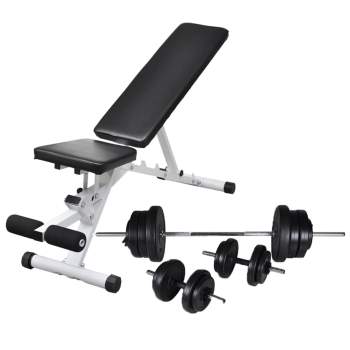  Hantelbank mit Langhantel und Kurzhantel Set 60,5 kg