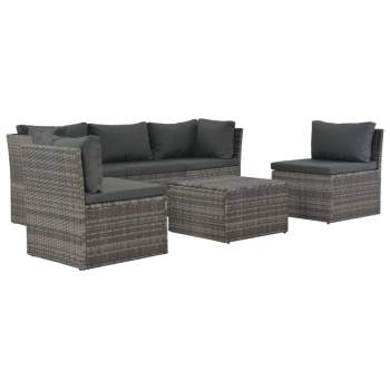  4-tlg. Garten-Lounge-Set mit Polstern Poly Rattan Grau