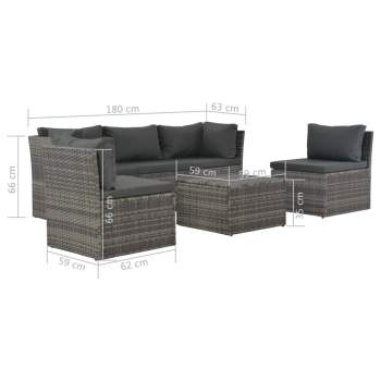  4-tlg. Garten-Lounge-Set mit Polstern Poly Rattan Grau