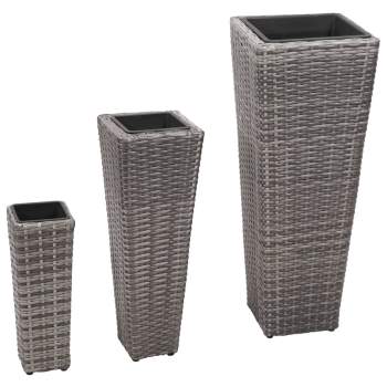  Pflanzkübel 3 Stk. Poly Rattan Grau 