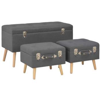  Hocker mit Stauraum 3 Stk. Dunkelgrau Stoff