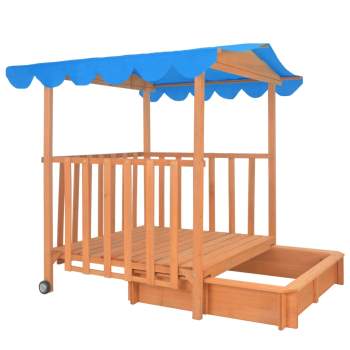  Kinderspielhaus mit Sandkasten Holz Blau UV50 