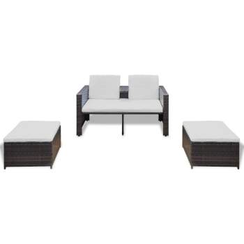  4-tlg. Garten-Lounge-Set mit Kissen Poly Rattan Braun