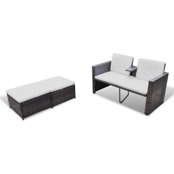  4-tlg. Garten-Lounge-Set mit Kissen Poly Rattan Braun