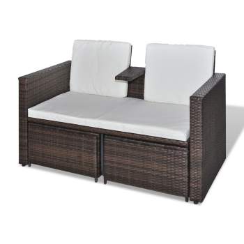  4-tlg. Garten-Lounge-Set mit Kissen Poly Rattan Braun