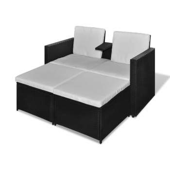 4-tlg. Garten-Lounge-Set mit Auflagen Poly Rattan Schwarz