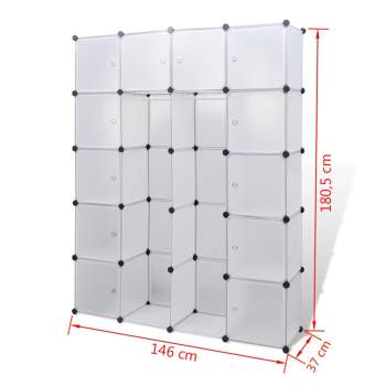  Modularer Schrank mit 14 Fächern Weiß 37x146x180,5 cm