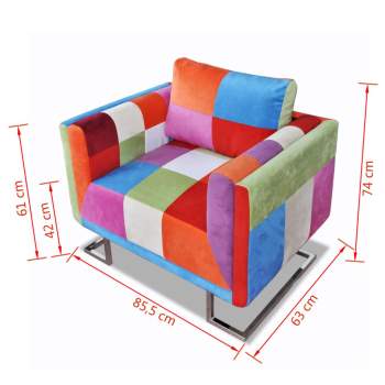  Würfel-Sessel mit verchromten Füßen Patchwork-Design Stoff 