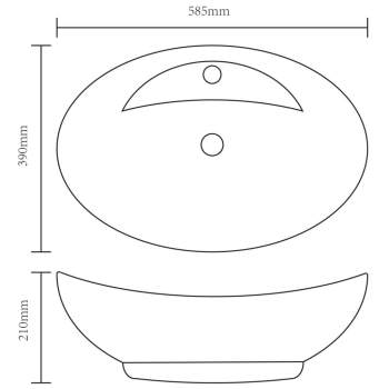 Luxus-Keramikbecken Oval mit Überlauf und Wasserhahnloch