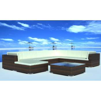  8-tlg. Garten-Lounge-Set mit Auflagen Poly Rattan Braun