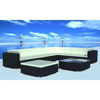  8-tlg. Garten-Lounge-Set mit Auflagen Poly Rattan Schwarz