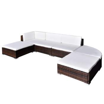  6-tlg. Garten-Lounge-Set mit Auflagen Poly Rattan Braun