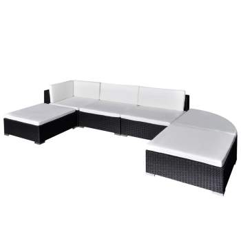  6-tlg. Garten-Lounge-Set mit Auflagen Poly Rattan Schwarz