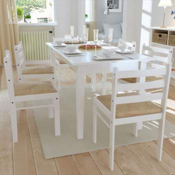  Esszimmerstühle 6 Stk. Holz Weiß Viereckig 
