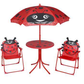  3-tlg. Garten-Bistro-Set für Kinder mit Sonnenschirm Rot