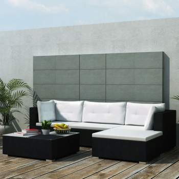  5-tlg. Garten-Lounge-Set mit Auflagen Poly Rattan Schwarz