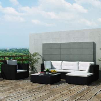  6-tlg. Garten-Lounge-Set mit Auflagen Poly Rattan Schwarz